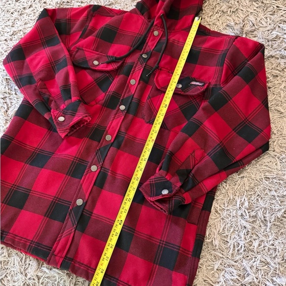 Dickies Fleece Lined Red Buffalo Plaid Hooded Snap Mens Jacket Shacket S 34-36 - Picture 3 of 4